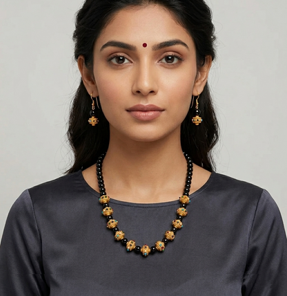 Matte Finish Handmade Black Designer Beads Necklace Set-dj07590