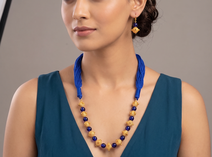 Matte Finish Handmade Blue Designer Beads Necklace Set-dj07591