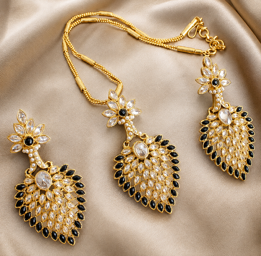 Antique Gold Tone Black Grape Necklace Set-dj07602