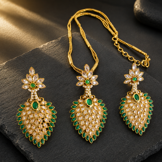 Antique Gold Tone Green Grape Necklace Set-dj07603