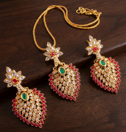 Antique Gold Tone Red-green Grape Necklace Set-dj07605