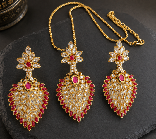 Antique Gold Tone Ruby Grape Necklace Set-dj07606