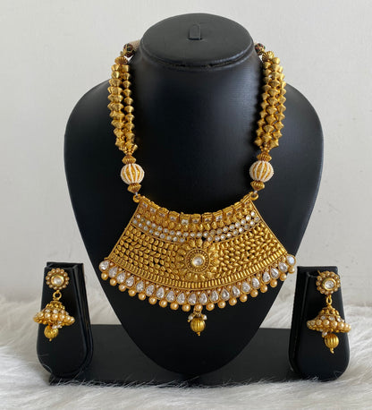Antique gold tone beaded choker necklace set-dj07607