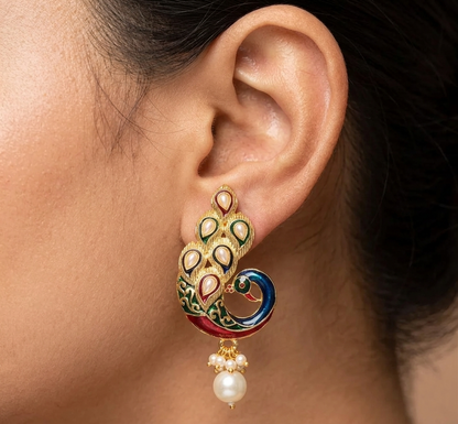 Matte finish pearl peacock earrings -dj07629