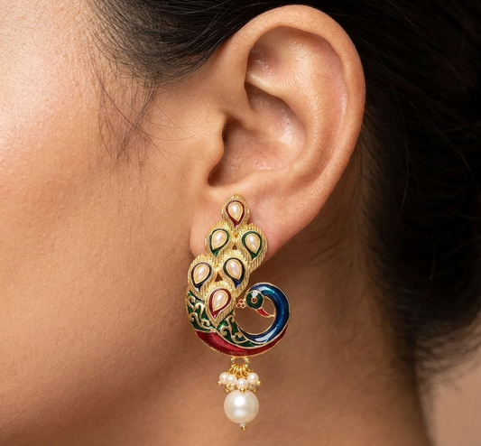 Matte finish pearl peacock earrings -dj07629