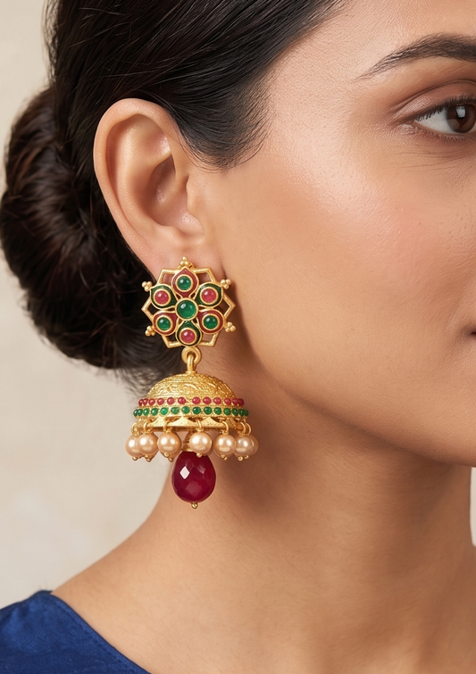 Matte finish red-green jhumkka dj-07631