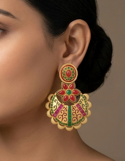 Matte finish ruby-emerald bali earrings dj-07637