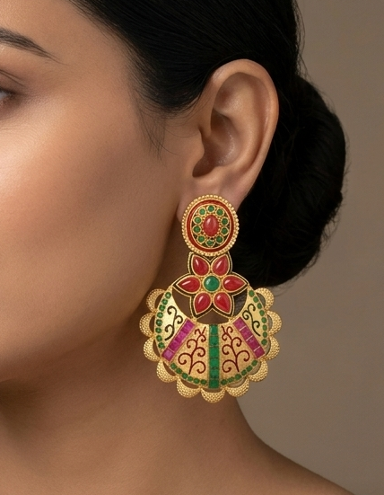 Matte finish ruby-emerald bali earrings dj-07637