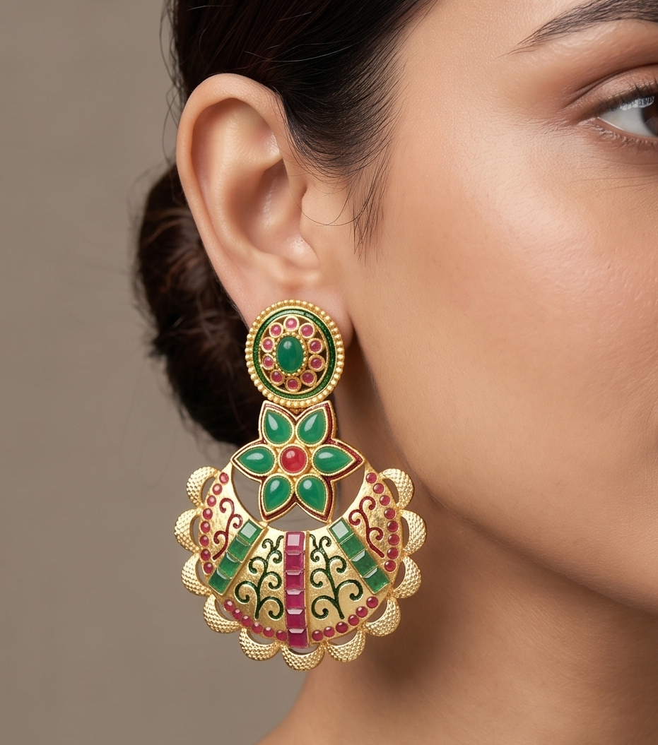 Matte finish emerald-ruby bali earrings dj-07638