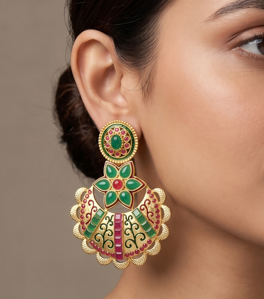 Matte finish emerald-ruby bali earrings dj-07638