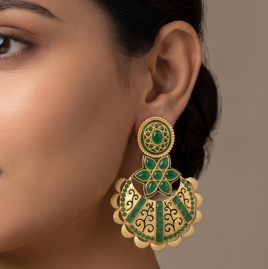 Matte finish emerald bali earrings dj-07639