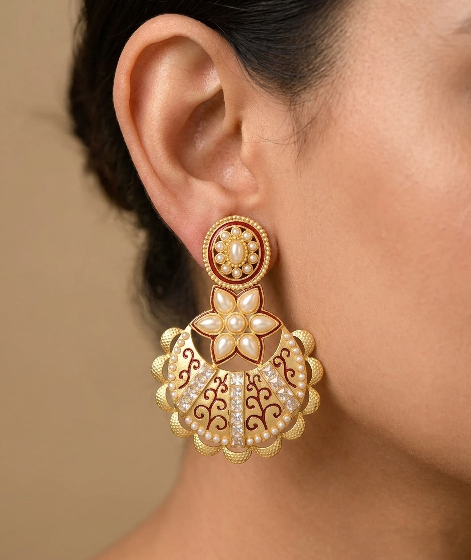 Matte finish pearl bali earrings dj-07641
