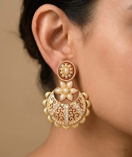 Matte finish pearl bali earrings dj-07641