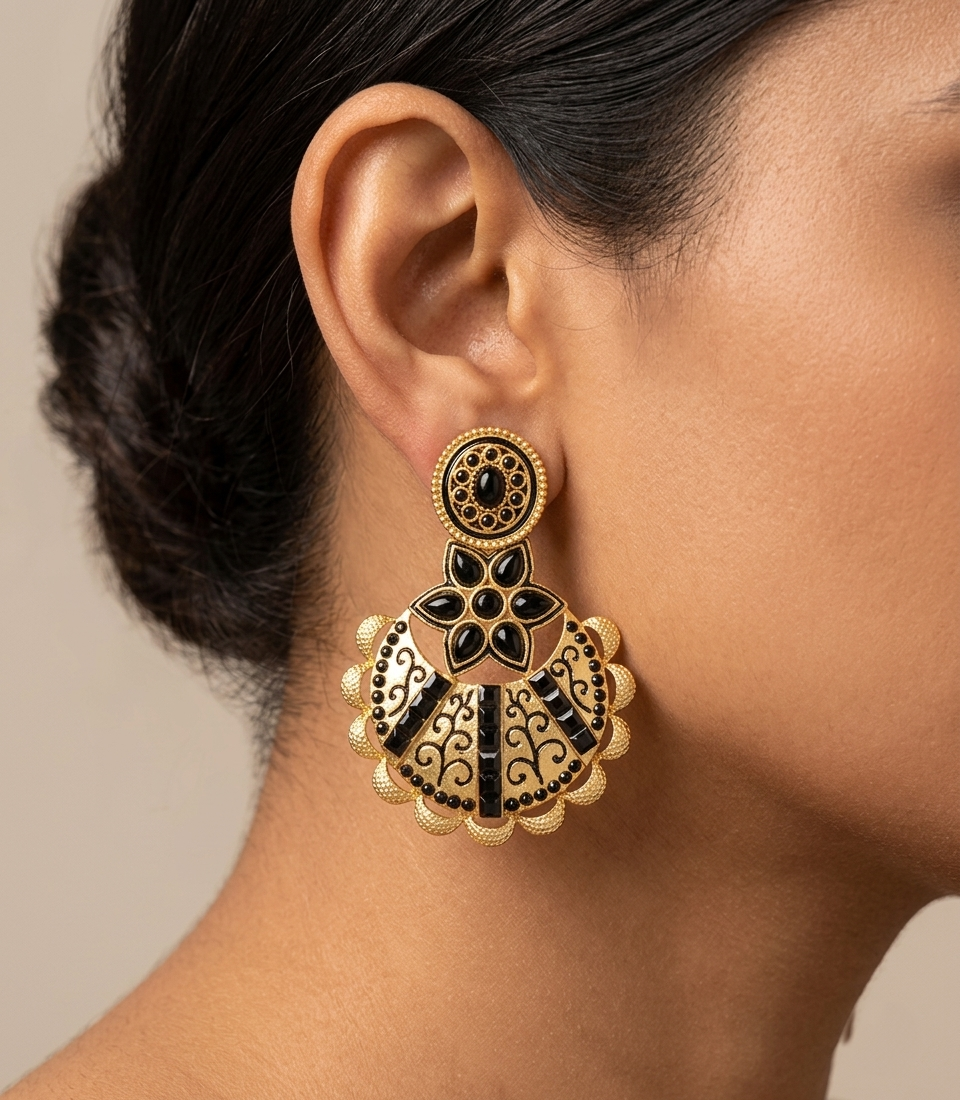 Matte finish black bali earrings dj-07643