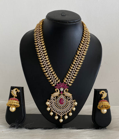 Gold tone cz-ruby peacock necklace set dj-07669