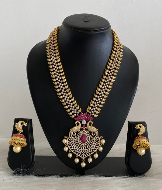 Gold tone cz-ruby peacock necklace set dj-07669