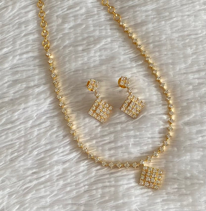 Gold tone cz white stone necklace set dj-54337