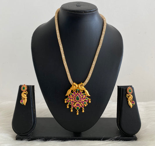 Matte Finish Ruby-emerald Peacock Necklace Set-dj07696