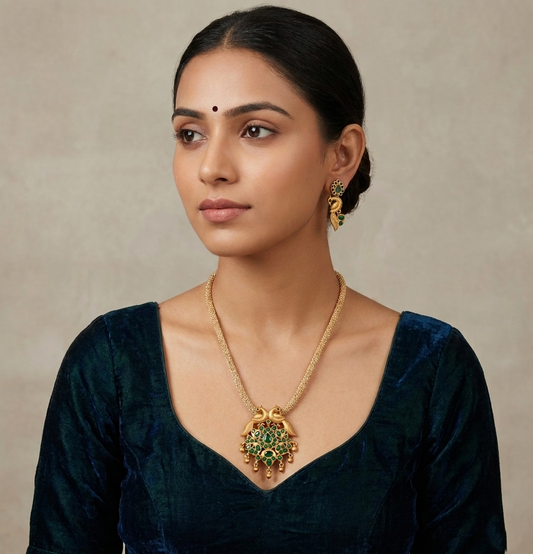 Matte Finish Emerald Peacock Necklace Set-dj07697