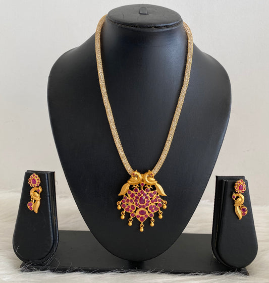 Matte Finish Ruby Peacock Necklace Set-dj07698