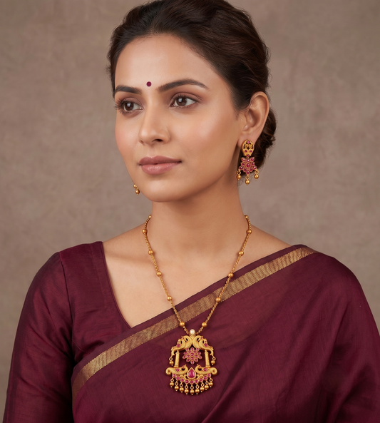 Matte Finish Ruby Peacock Necklace Set-dj07702