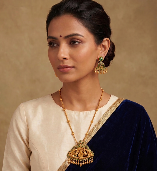 Matte Finish Emerald Peacock Necklace Gajalakshmi Set-dj07704(1)