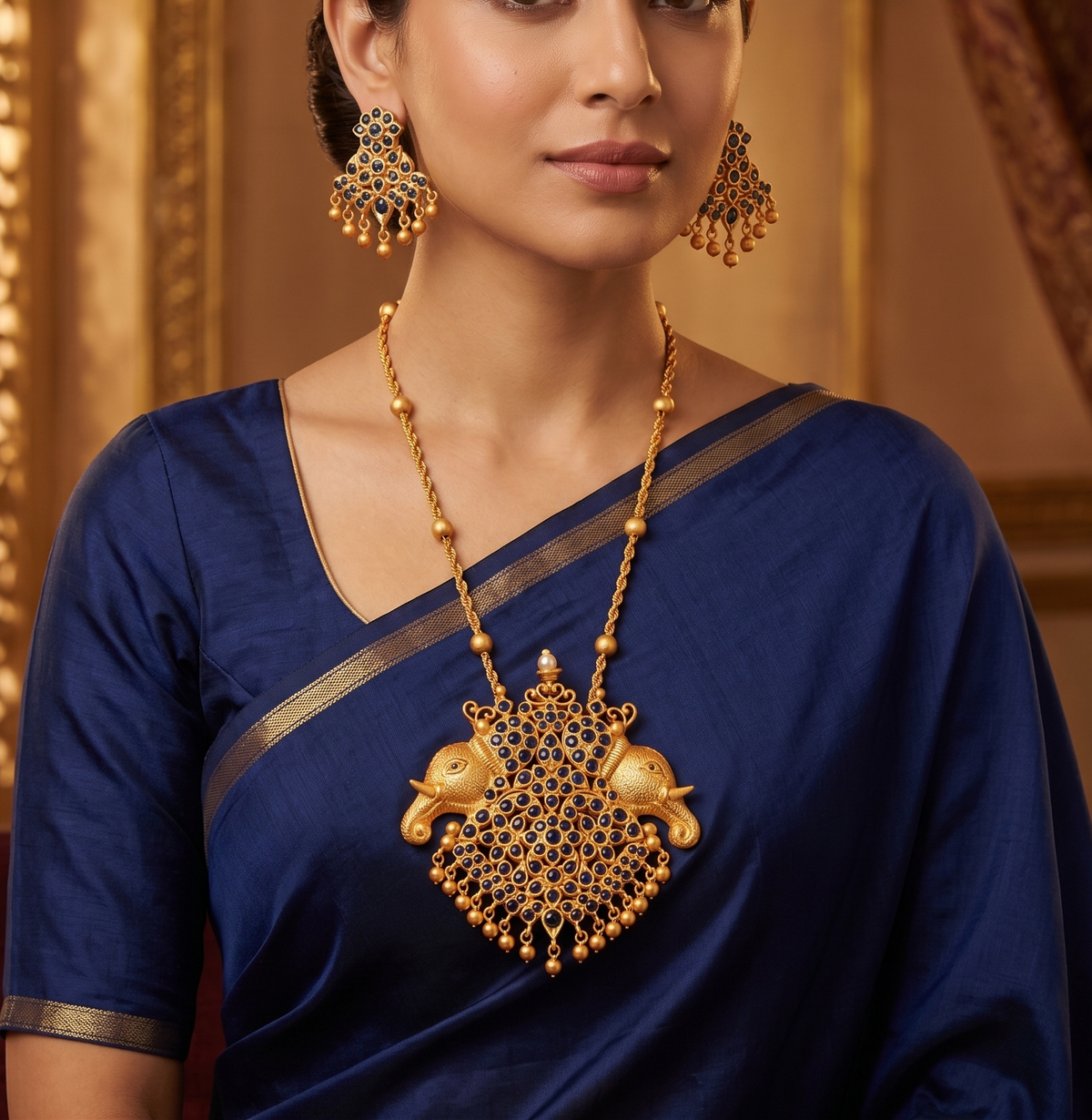 Matte Finish Blue Elephant Necklace Set-dj07705