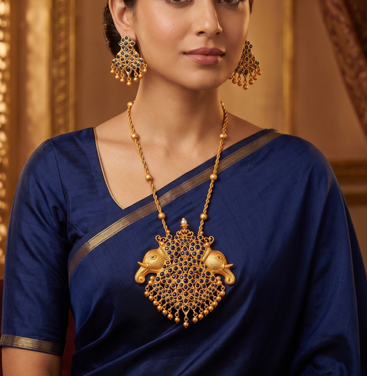 Matte Finish Blue Elephant Necklace Set-dj07705