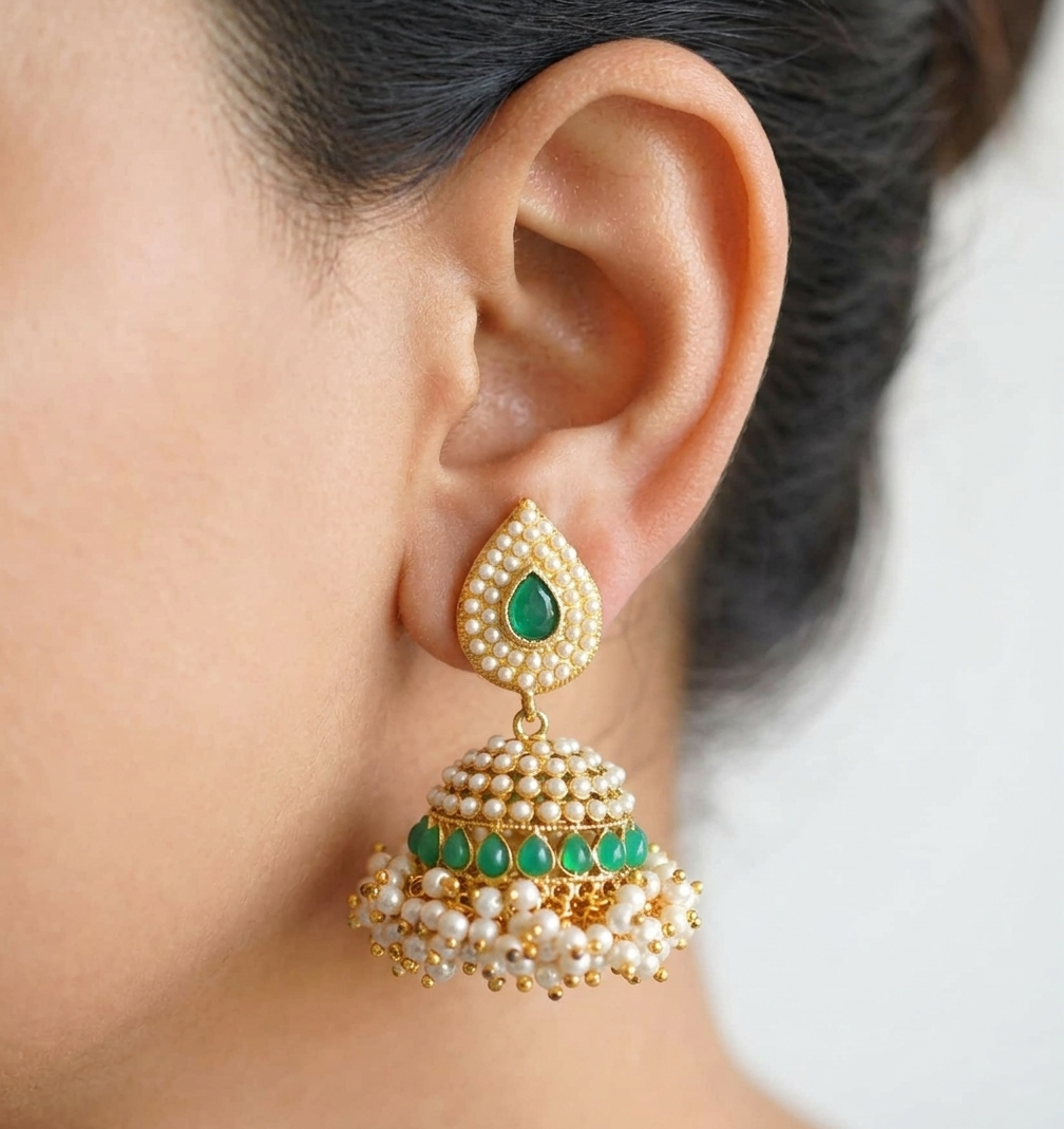 Antique pearl cluster emerald Jhumkka dj-07720