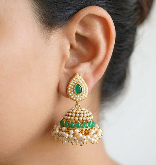 Antique pearl cluster emerald Jhumkka dj-07720