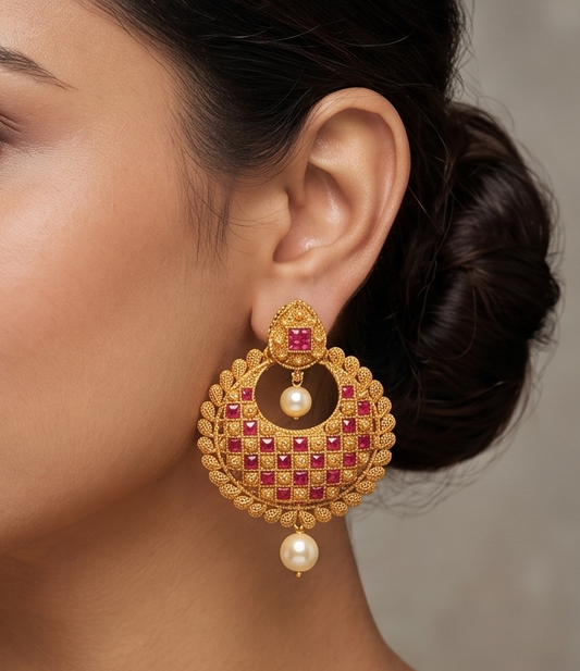 Matte Finish Ruby Bali Earrings-dj07724