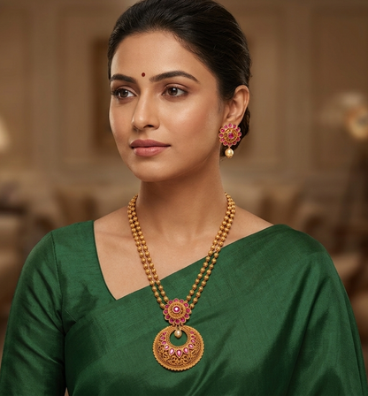 Matte Finish Ruby Bali Necklace Set-dj07728