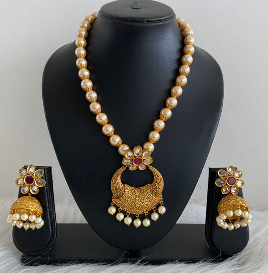Matte finish cz ruby designer pearl necklace set dj-07732