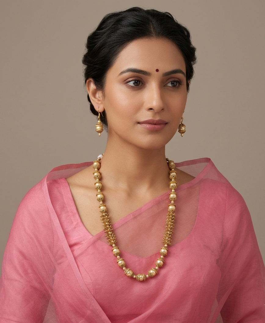 Matte finish pearl beaded necklace set-dj07735