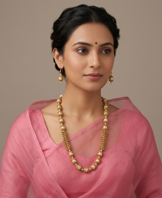 Matte finish pearl beaded necklace set-dj07735
