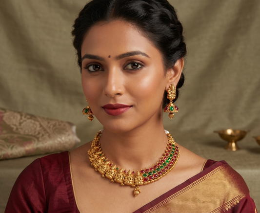 Antique kemp-green Lakshmi necklace set dj-07738