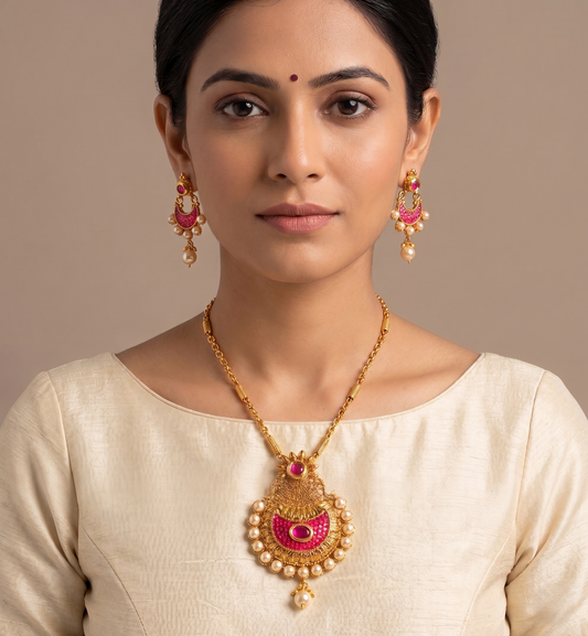 Awesome Antique Transparent Stones Pink Necklace Set-dj07764