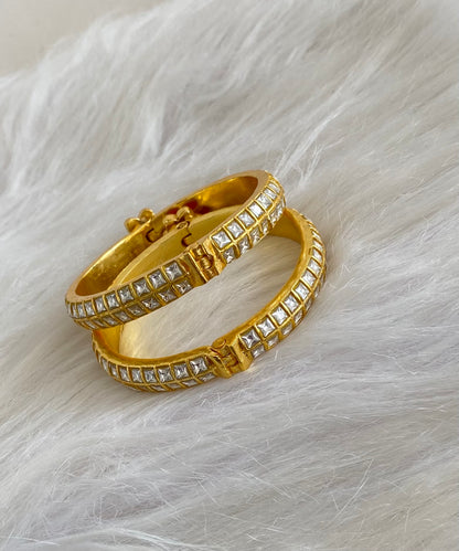 Gold tone kemp-white kundan jadau screw type bangles(2.6) dj-54832