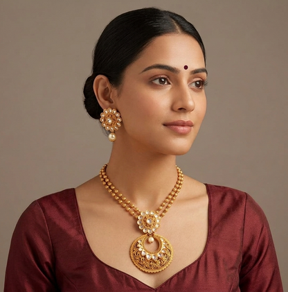 Matte finish white flower bali necklace set-dj07790