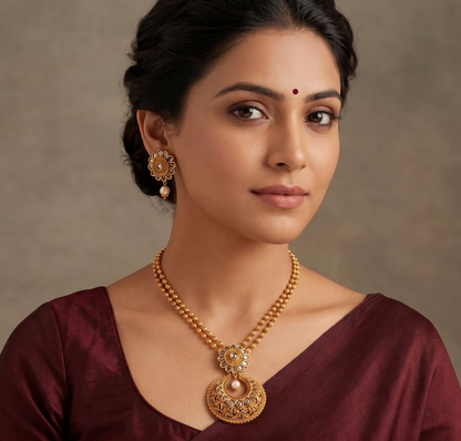Matte finish black flower bali necklace set-dj07791