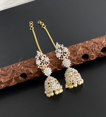 Two tone pearl jhumkka with ear side chain dj-54785