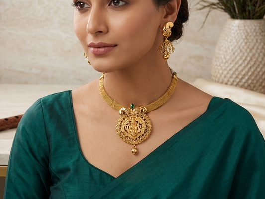 Antique nagaas green krishna choker necklace set dj-07817