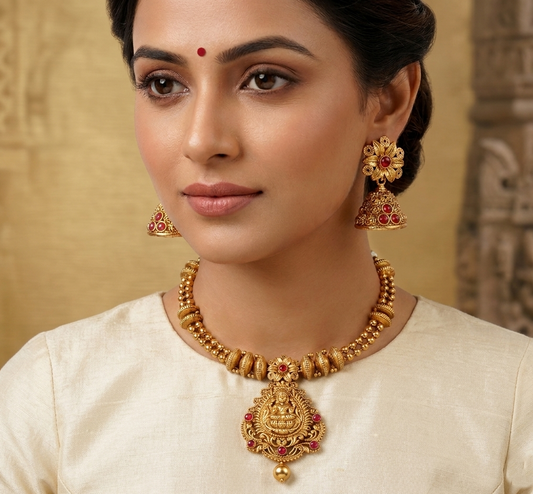 Antique nagaas kemp Lakshmi necklace set dj-07818