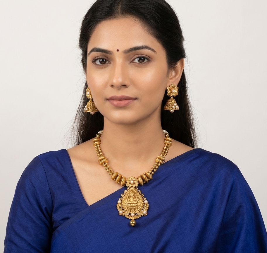 Antique nagaas pearl Lakshmi necklace set dj-07820