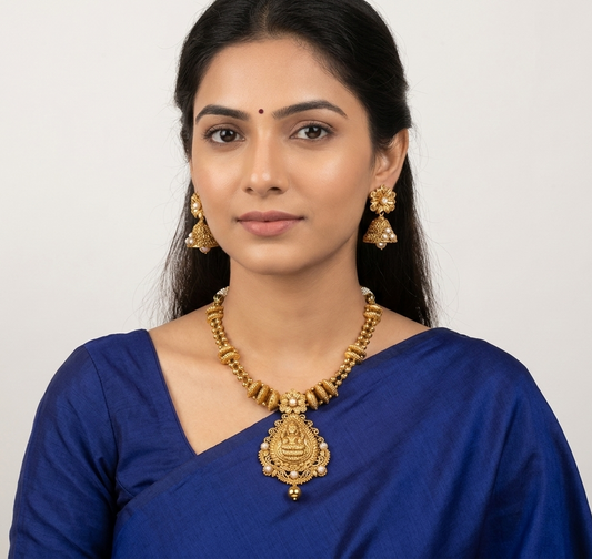 Antique nagaas pearl Lakshmi necklace set dj-07820