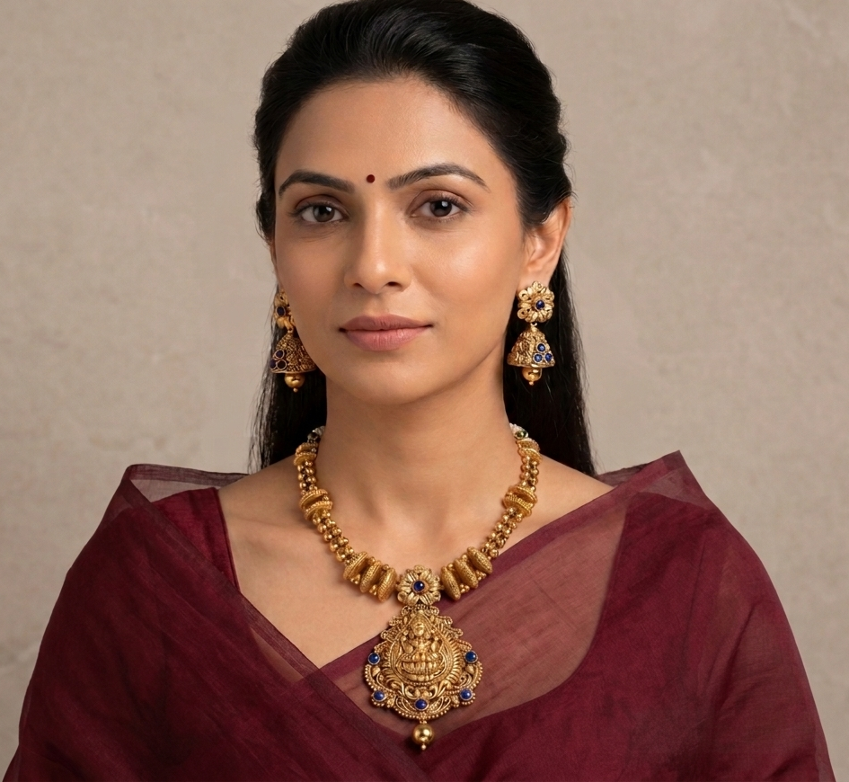 Antique Nagaas blue Lakshmi necklace set dj-07821