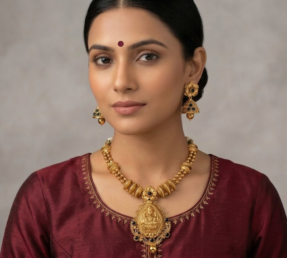 Gorgeous Antique Nagaas Black Lakshmi Necklace Set -dj07822