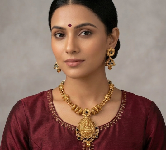 Gorgeous Antique Nagaas Black Lakshmi Necklace Set -dj07822