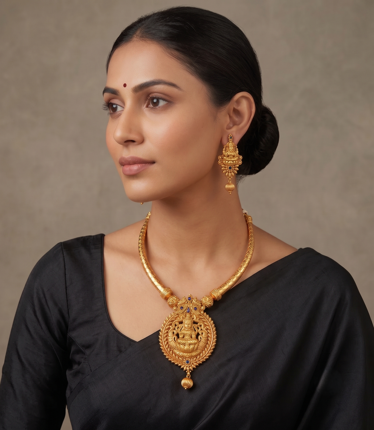 Antique gold tone Blue Lakshmi Kante Necklace Set-dj07829
