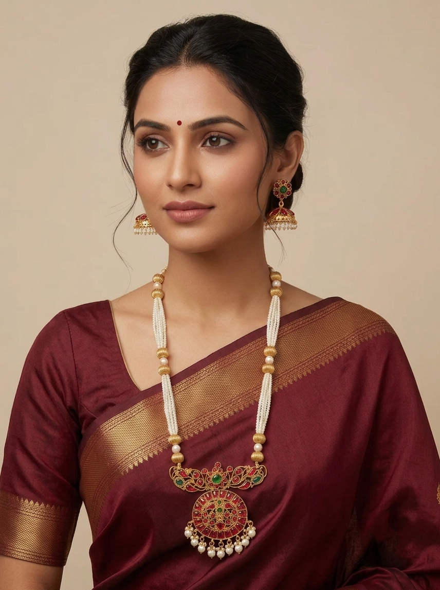 Antique gold tone kemp-green pearl haar set-dj07836